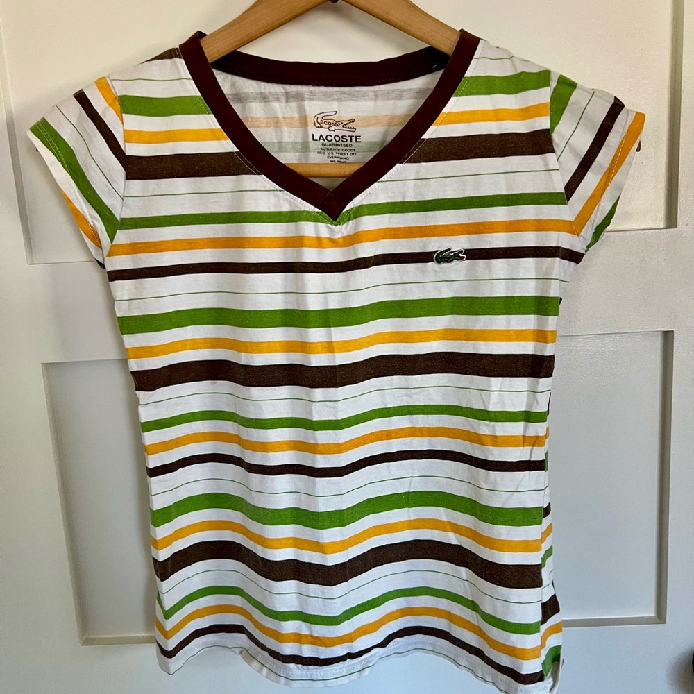Vintage Lacoste Multicolor Striped V-Neck Tee